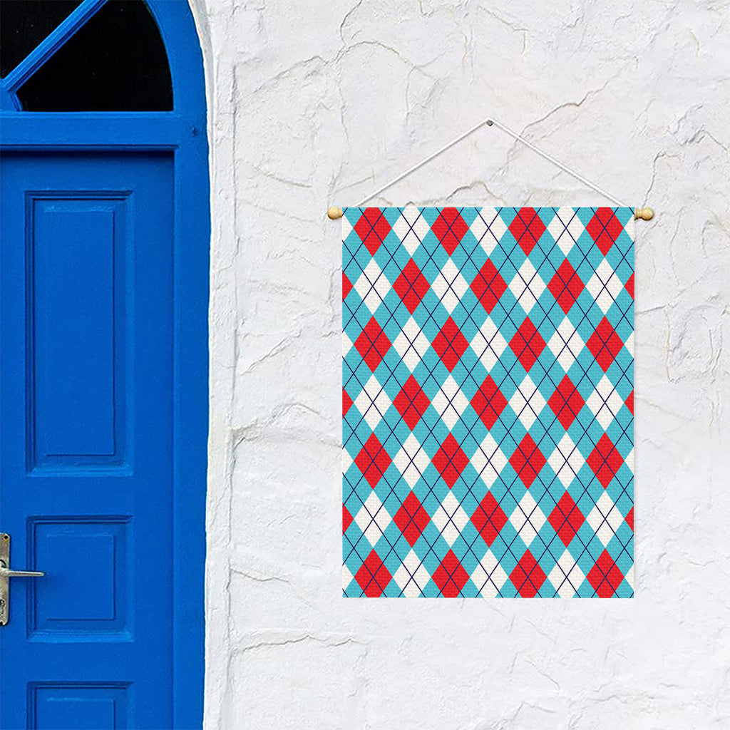 Red Blue And White Argyle Pattern Print Garden Flag