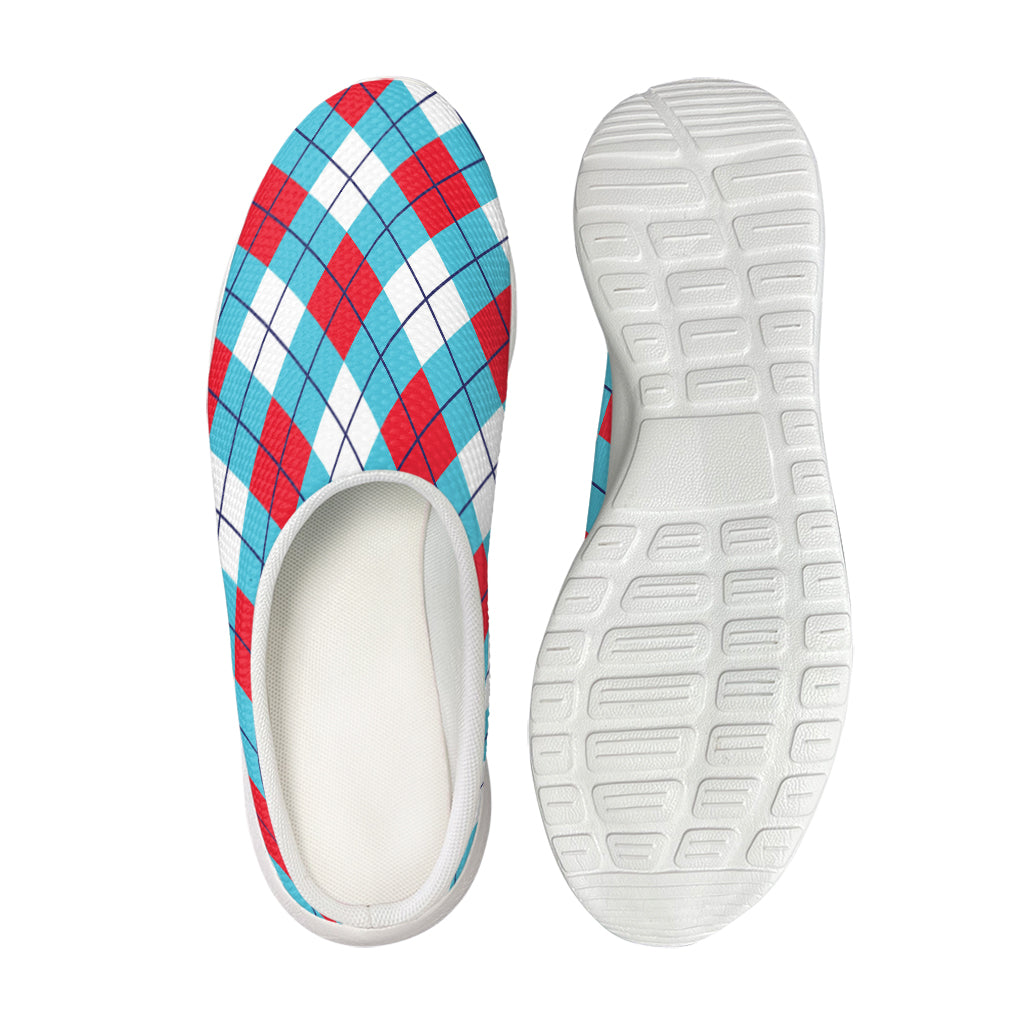 Red Blue And White Argyle Pattern Print Mesh Casual Shoes