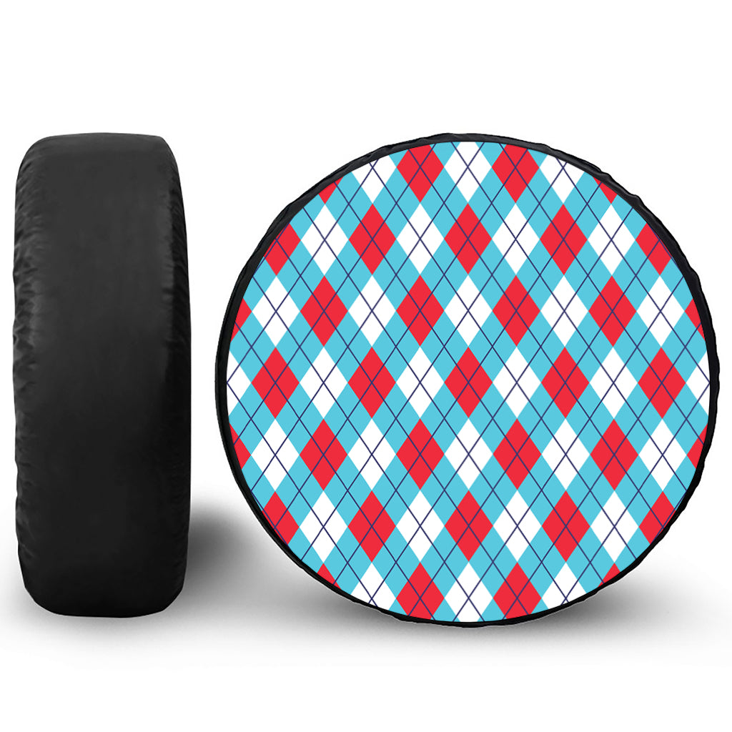 Red Blue And White Argyle Pattern Print Tire Cover