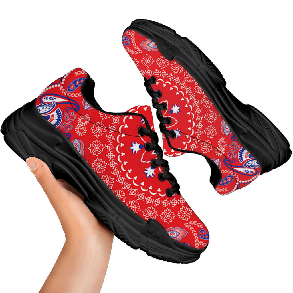 Red Blue And White Bandana Print Black Chunky Shoes