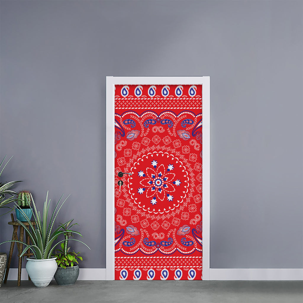 Red Blue And White Bandana Print Door Sticker
