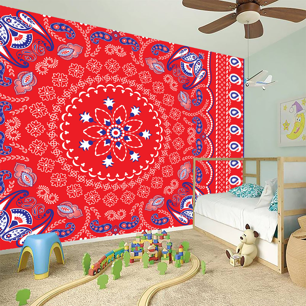 Red Blue And White Bandana Print Wall Sticker
