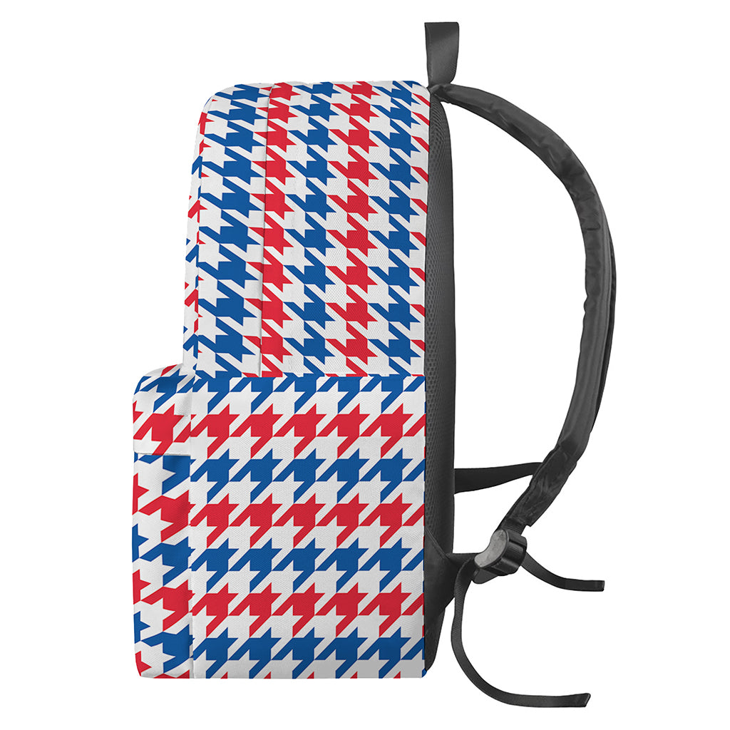 Red Blue And White Houndstooth Print Backpack
