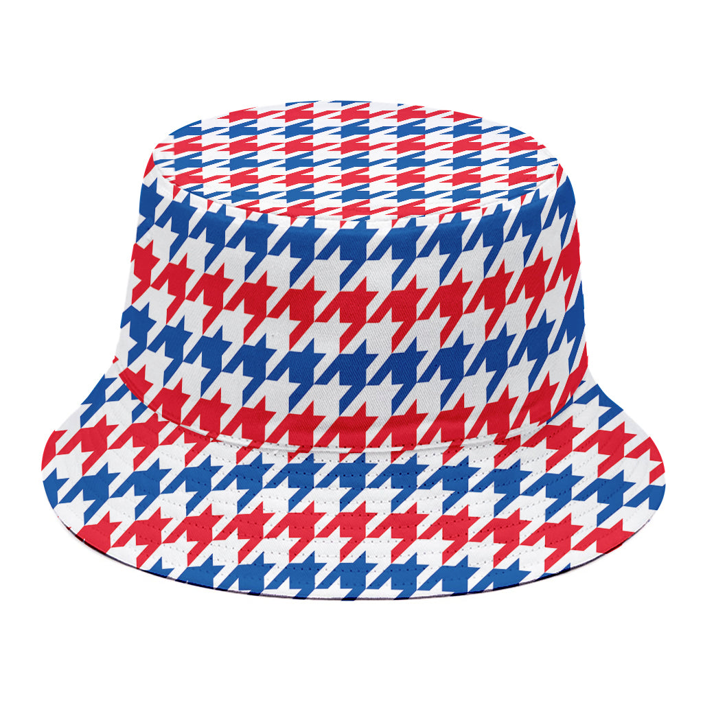 Red Blue And White Houndstooth Print Bucket Hat