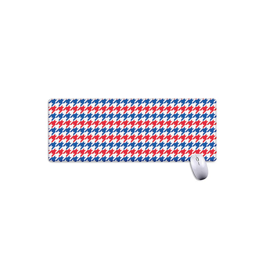 Red Blue And White Houndstooth Print Extended Mouse Pad