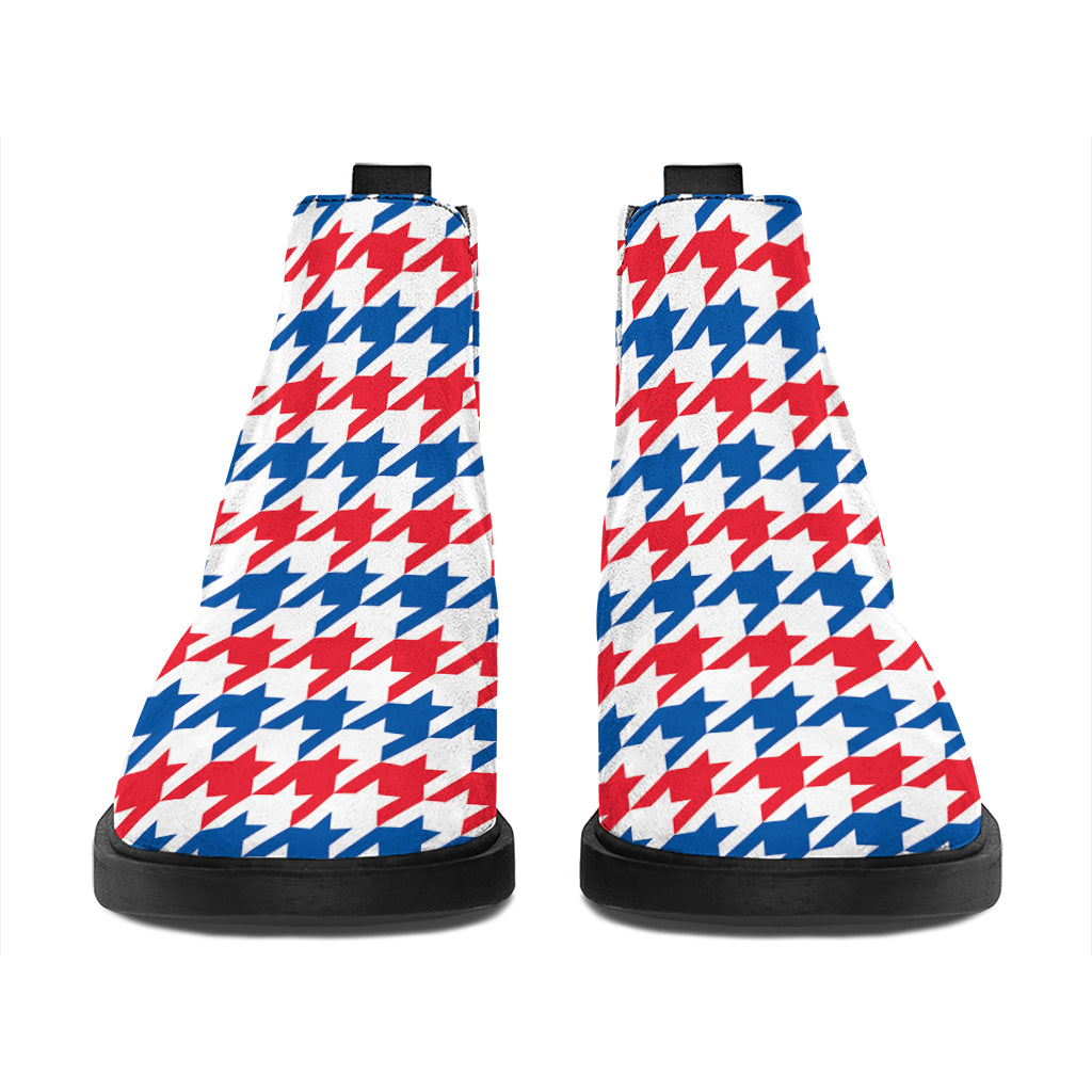 Red Blue And White Houndstooth Print Flat Ankle Boots