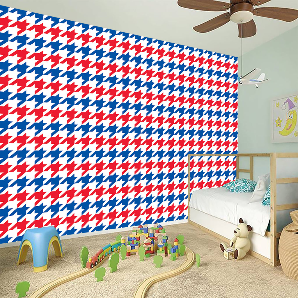 Red Blue And White Houndstooth Print Wall Sticker