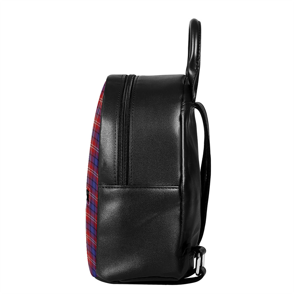 Red Blue And White Tartan Pattern Print Leather Backpack