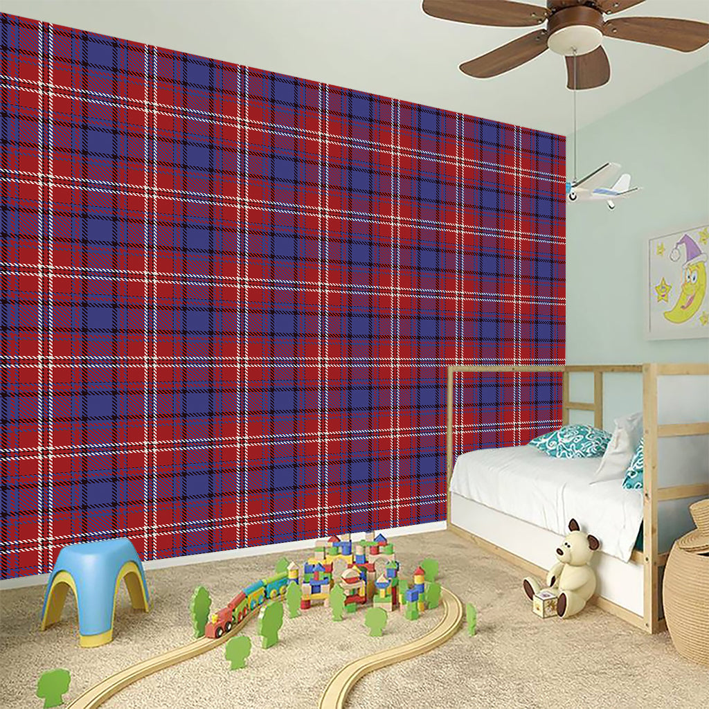 Red Blue And White Tartan Pattern Print Wall Sticker