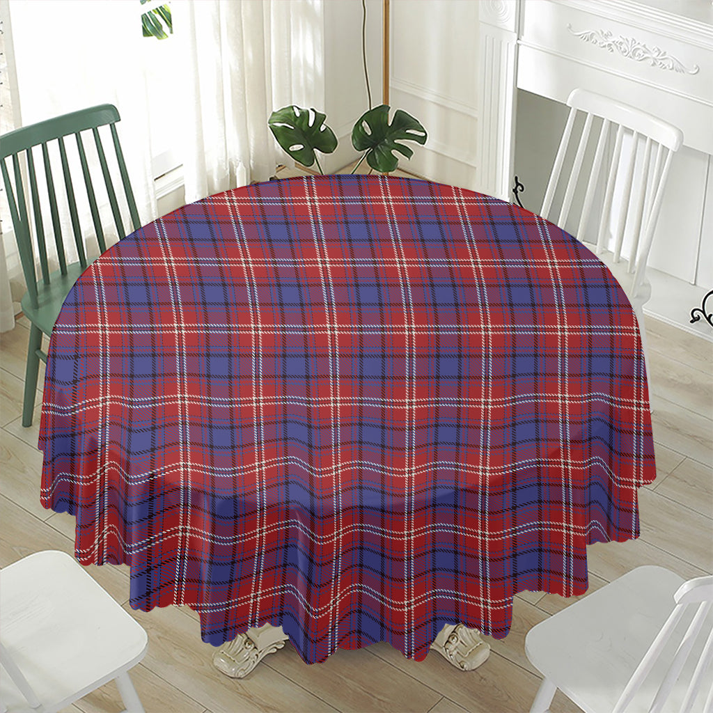 Red Blue And White Tartan Pattern Print Waterproof Round Tablecloth