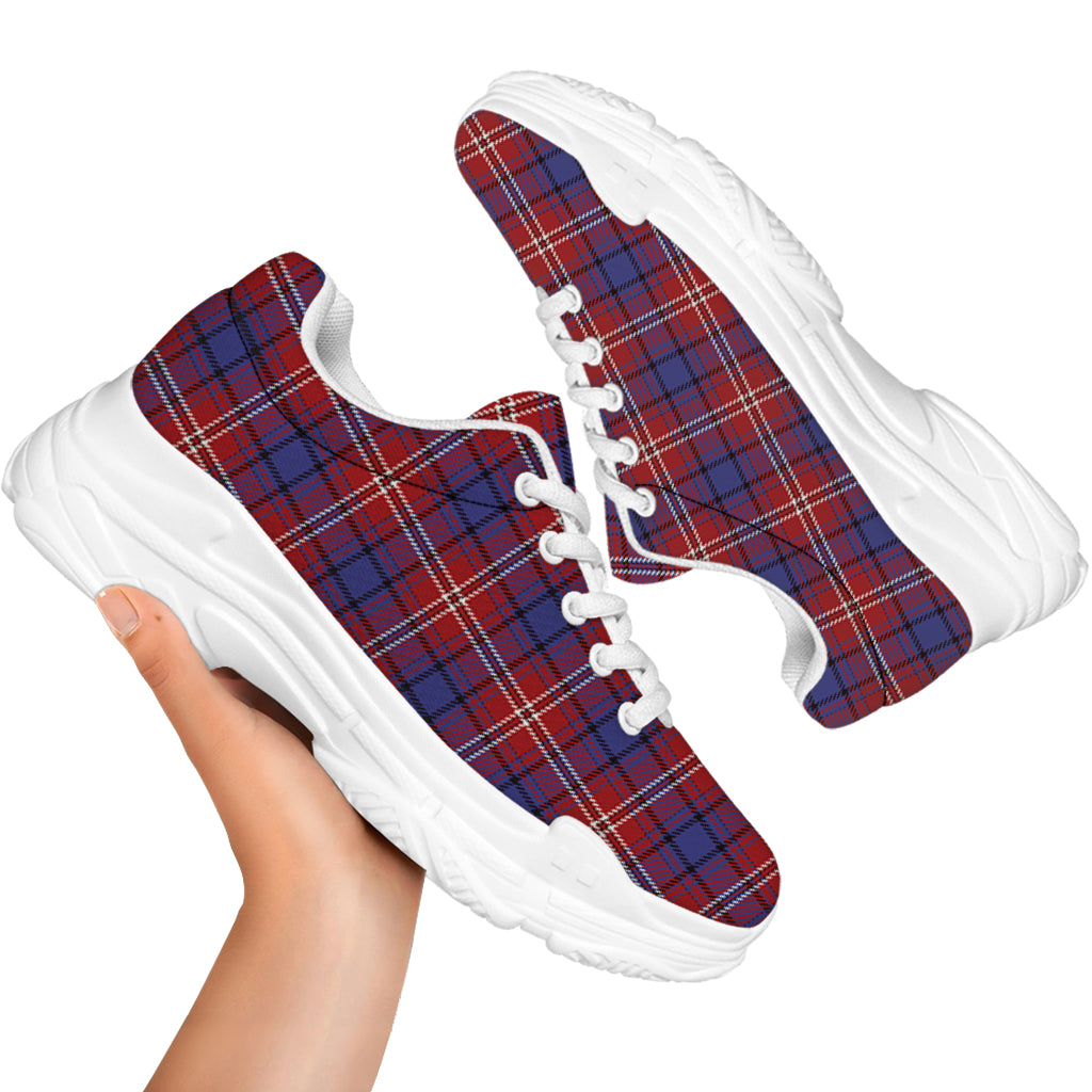 Red Blue And White Tartan Pattern Print White Chunky Shoes