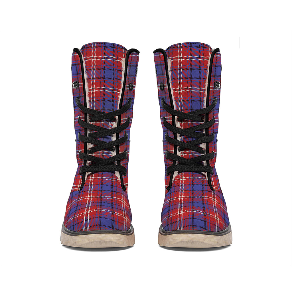 Red Blue And White Tartan Pattern Print Winter Boots