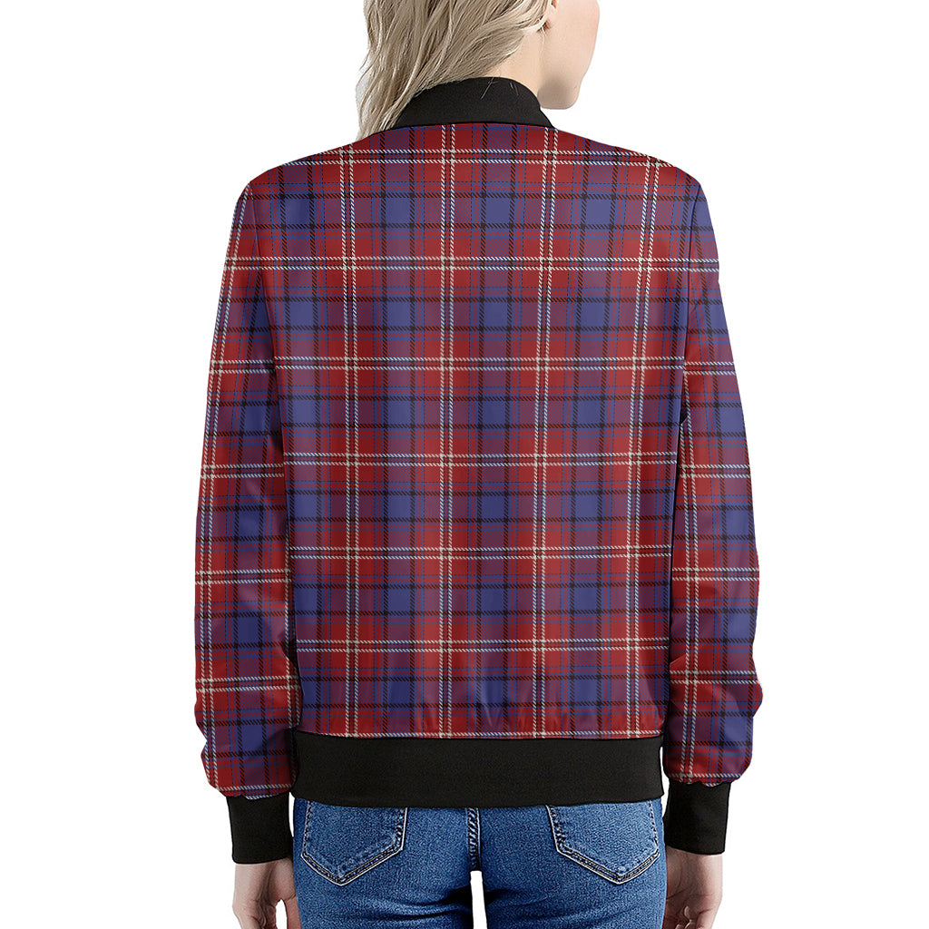 Red Blue And White Tartan Pattern Print Women's Bomber Jacket