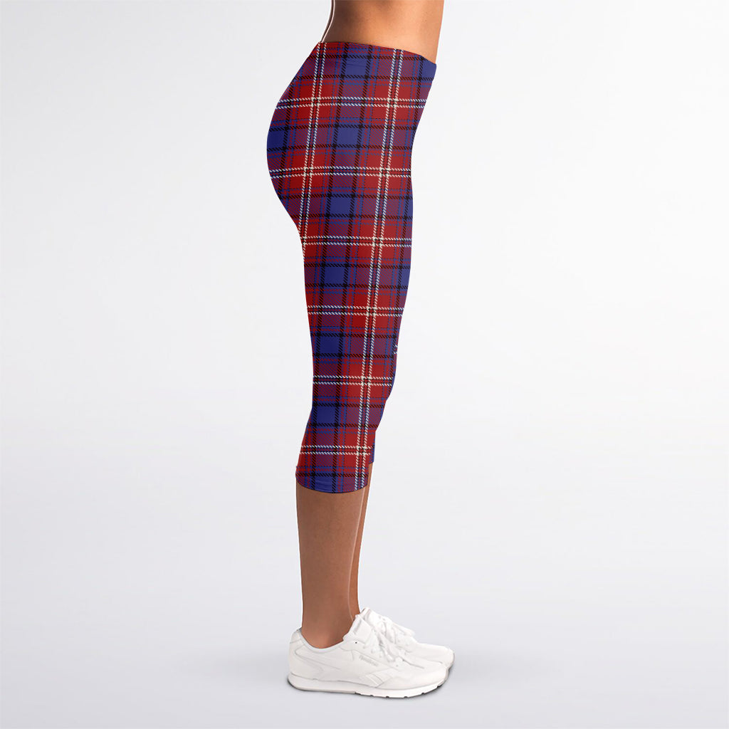 Red Blue And White Tartan Pattern Print Women's Capri Leggings