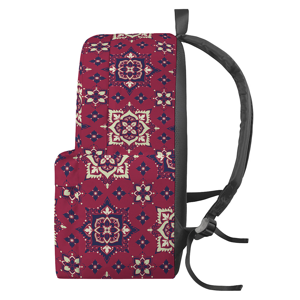 Red Boho Flower Pattern Print Backpack
