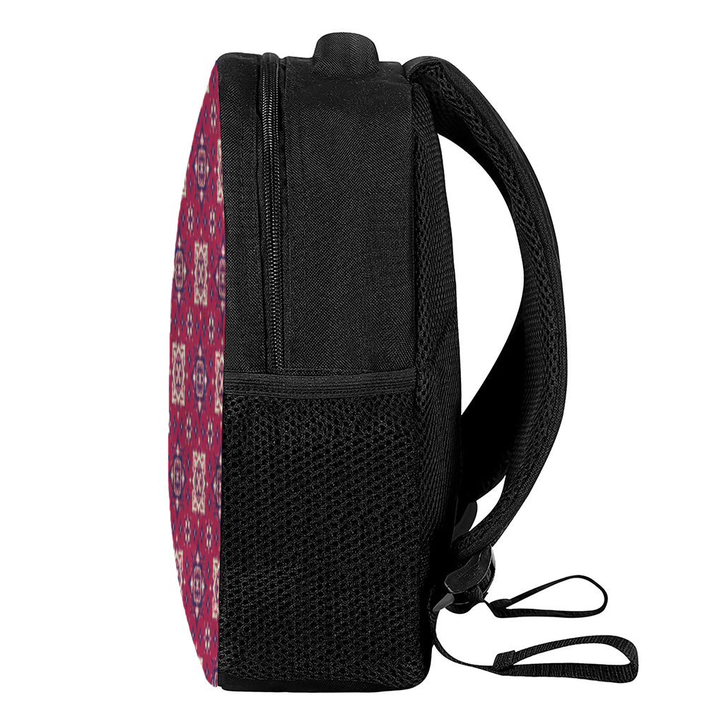 Red Boho Flower Pattern Print Casual Backpack
