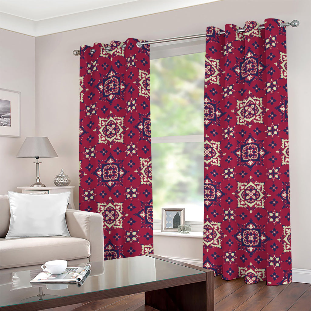 Red Boho Flower Pattern Print Grommet Curtains