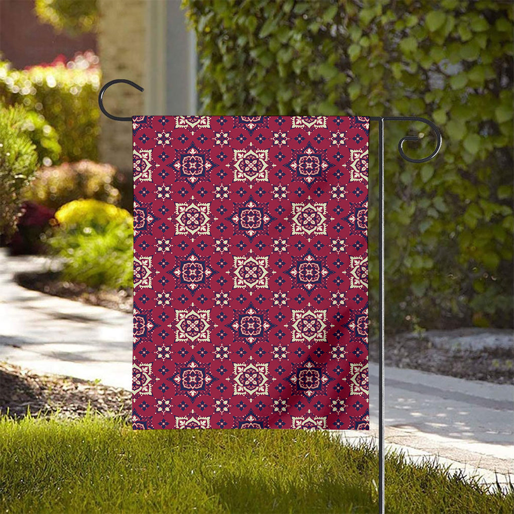 Red Boho Flower Pattern Print House Flag