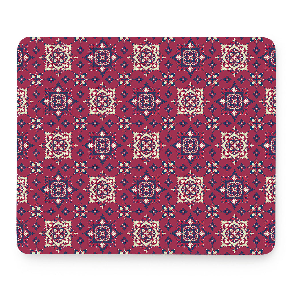 Red Boho Flower Pattern Print Mouse Pad