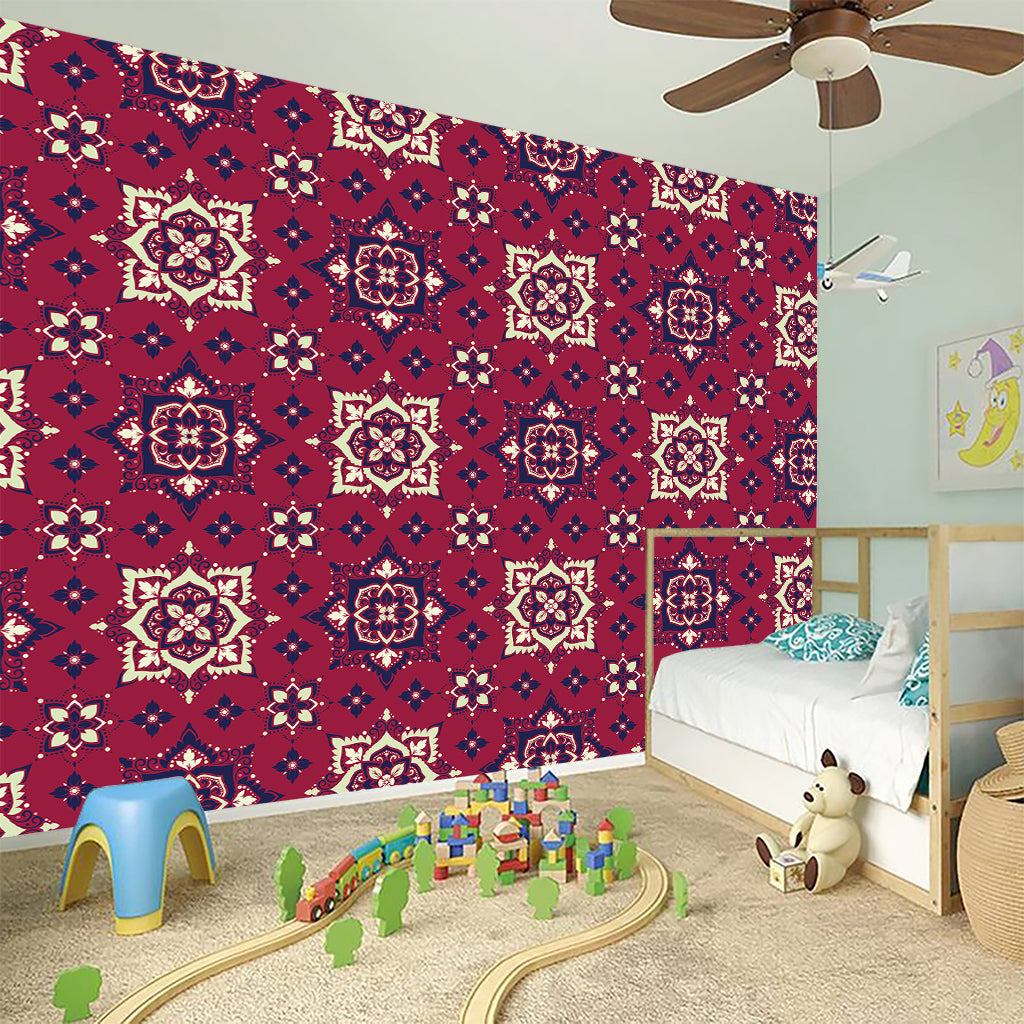 Red Boho Flower Pattern Print Wall Sticker