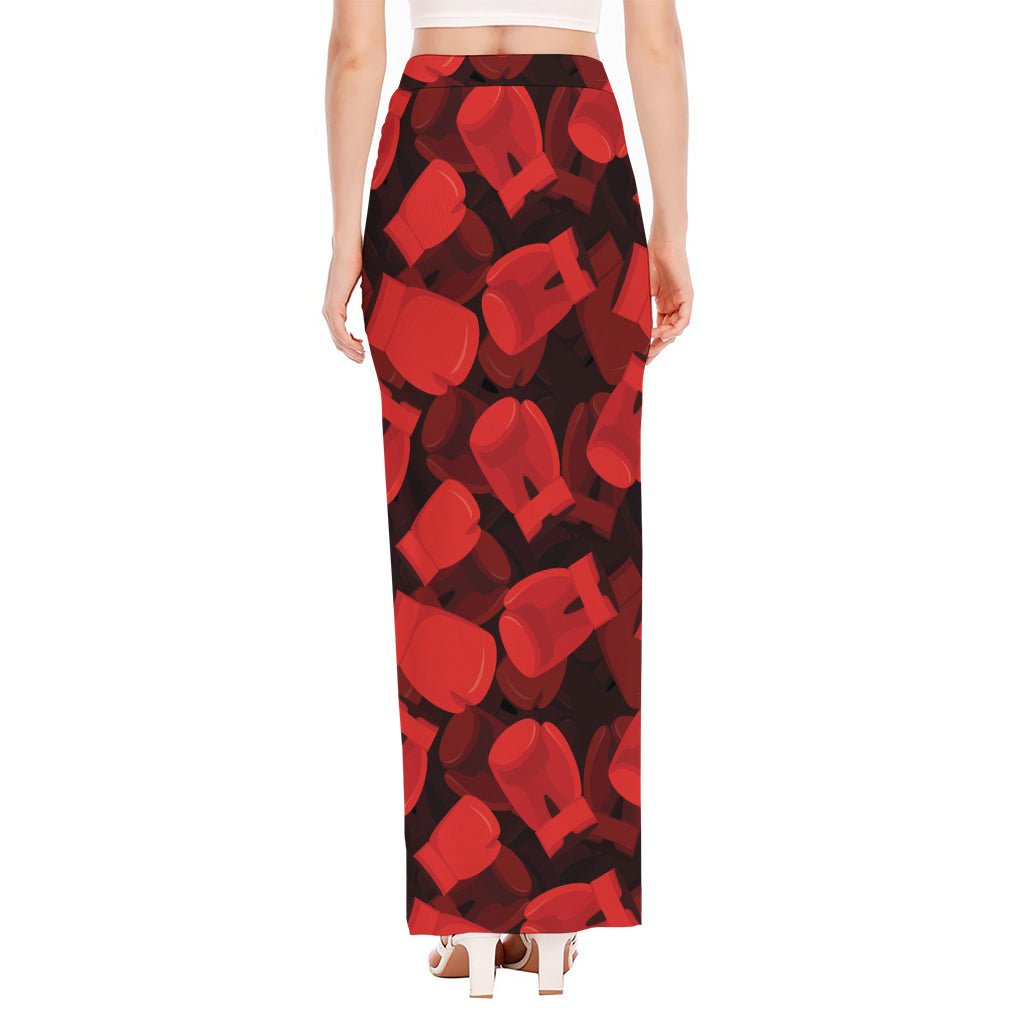 Red Boxing Gloves Pattern Print High Slit Maxi Skirt