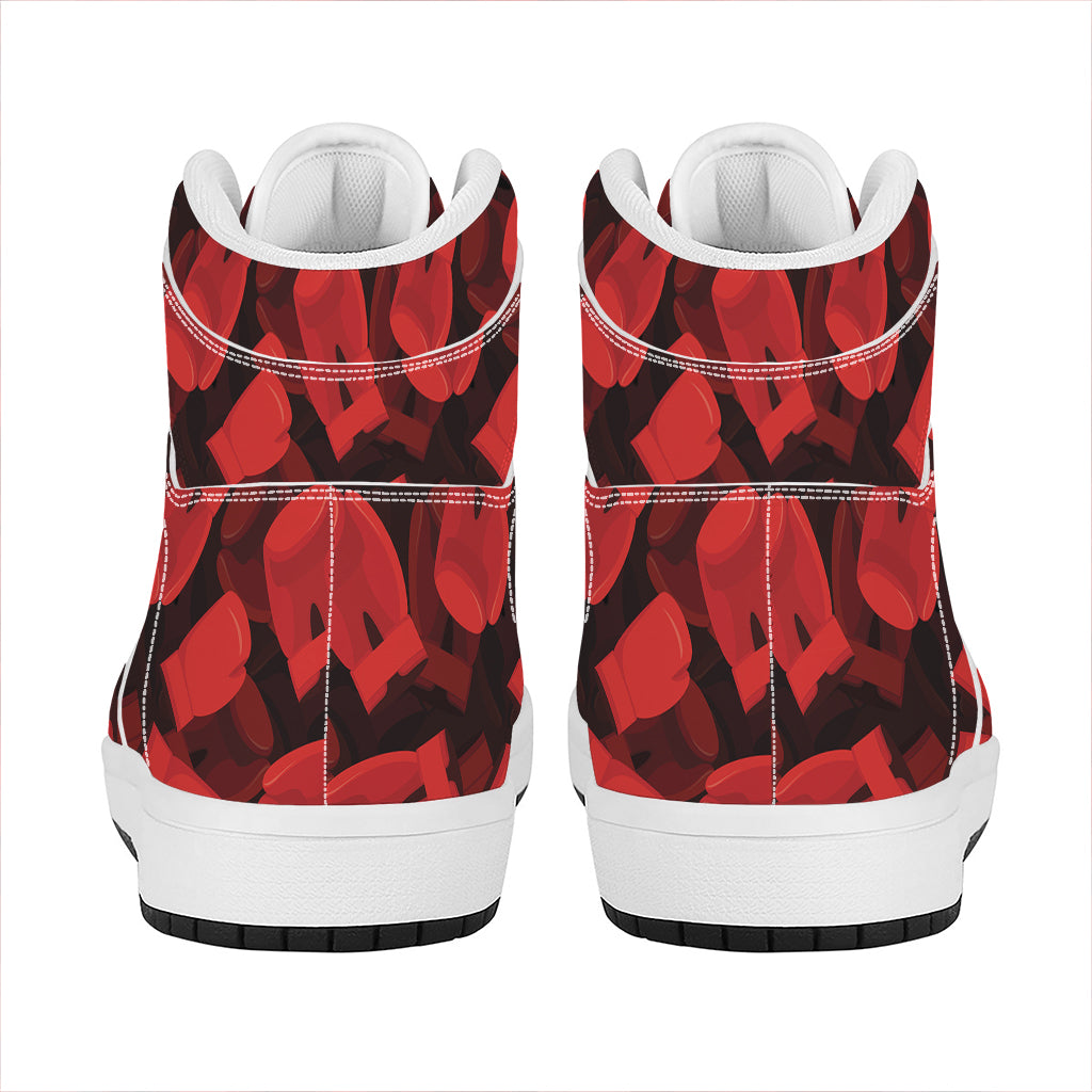 Red Boxing Gloves Pattern Print High Top Leather Sneakers