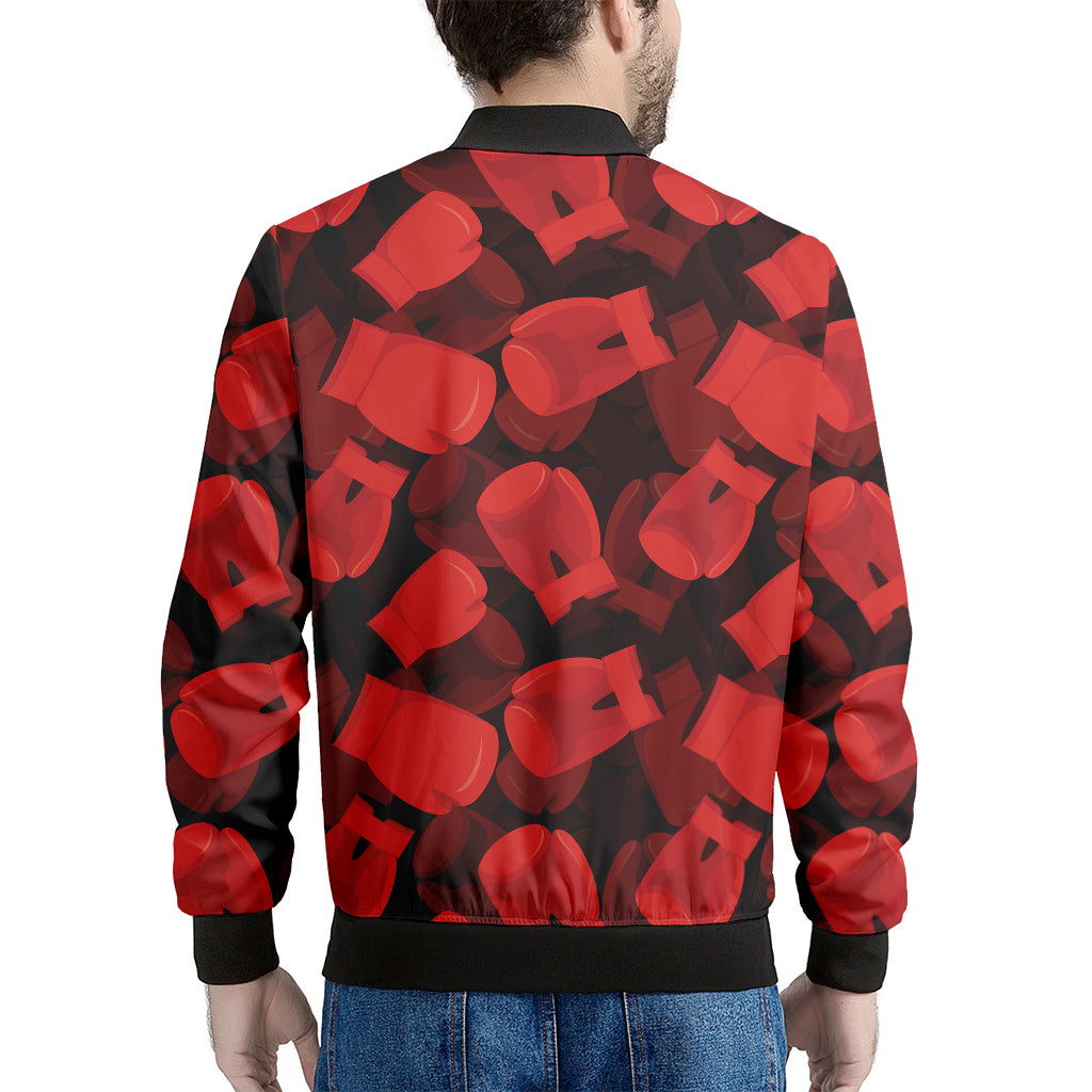 Red Boxing Gloves Pattern Print Men's Bomber Jacket