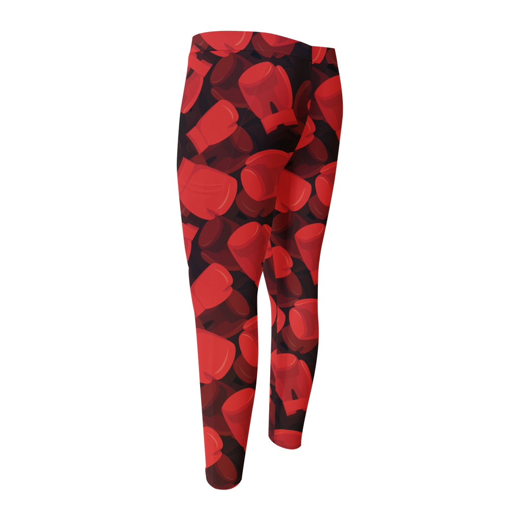Red Boxing Gloves Pattern Print Men's Compression Pants