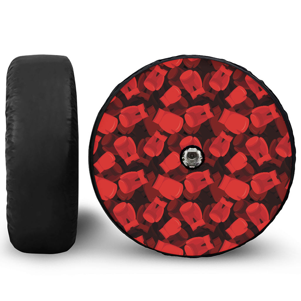 Red Boxing Gloves Pattern Print Tire Cover With Camera Hole