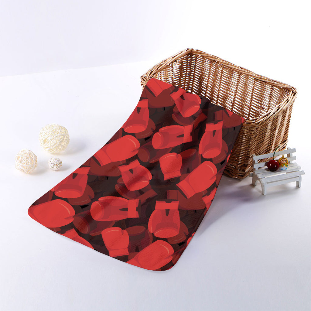 Red Boxing Gloves Pattern Print Towel