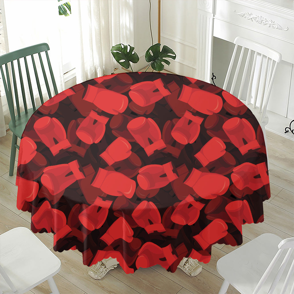 Red Boxing Gloves Pattern Print Waterproof Round Tablecloth