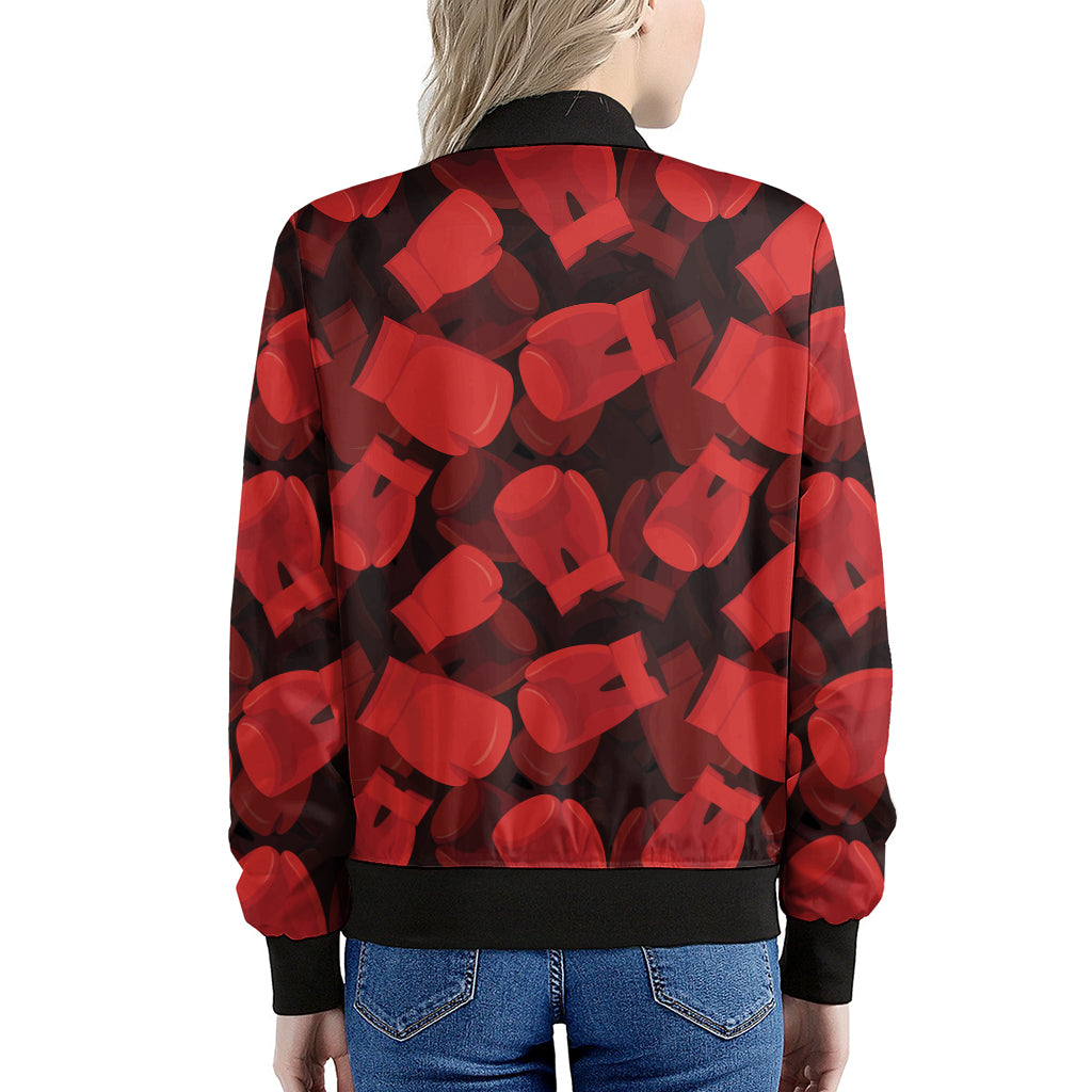 Red Boxing Gloves Pattern Print Women's Bomber Jacket