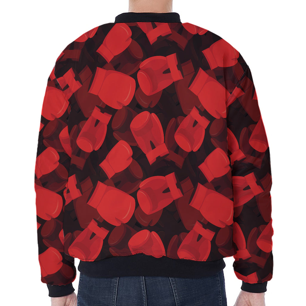 Red Boxing Gloves Pattern Print Zip Sleeve Bomber Jacket