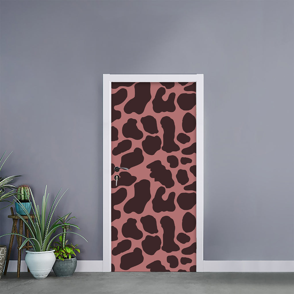 Red Brown Cow Print Door Sticker
