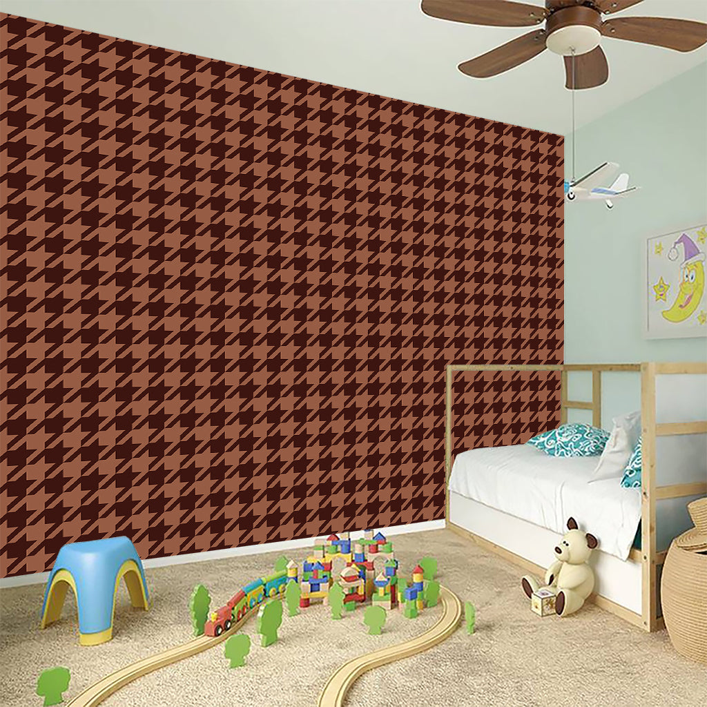 Red Brown Houndstooth Pattern Print Wall Sticker