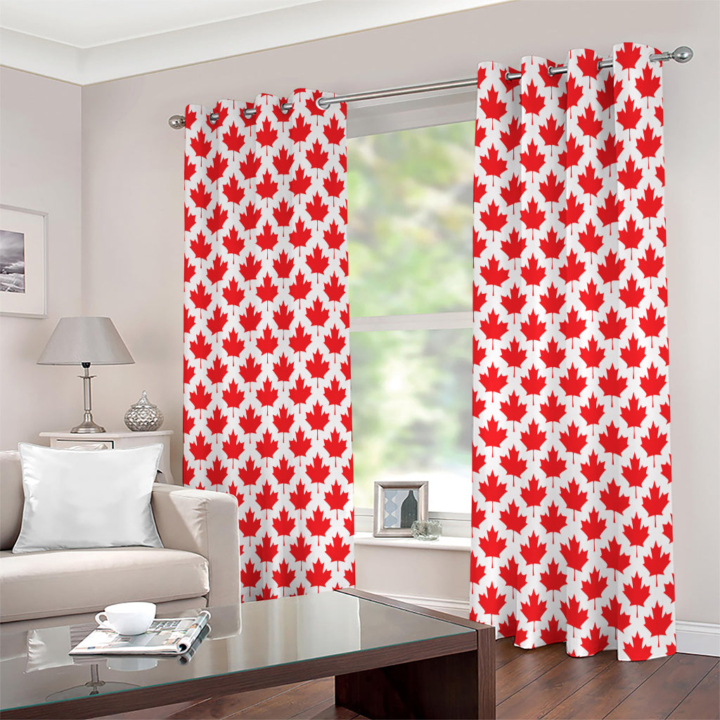 Red Canadian Maple Leaf Pattern Print Extra Wide Grommet Curtains