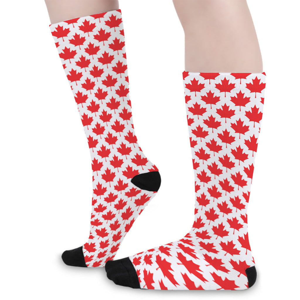 Red Canadian Maple Leaf Pattern Print Long Socks