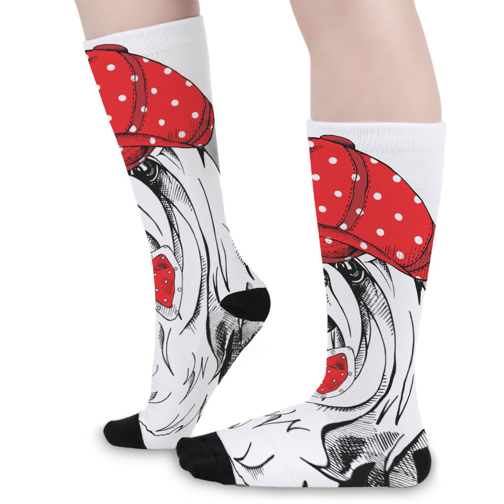Red Cap Yorkshire Terrier Print Long Socks