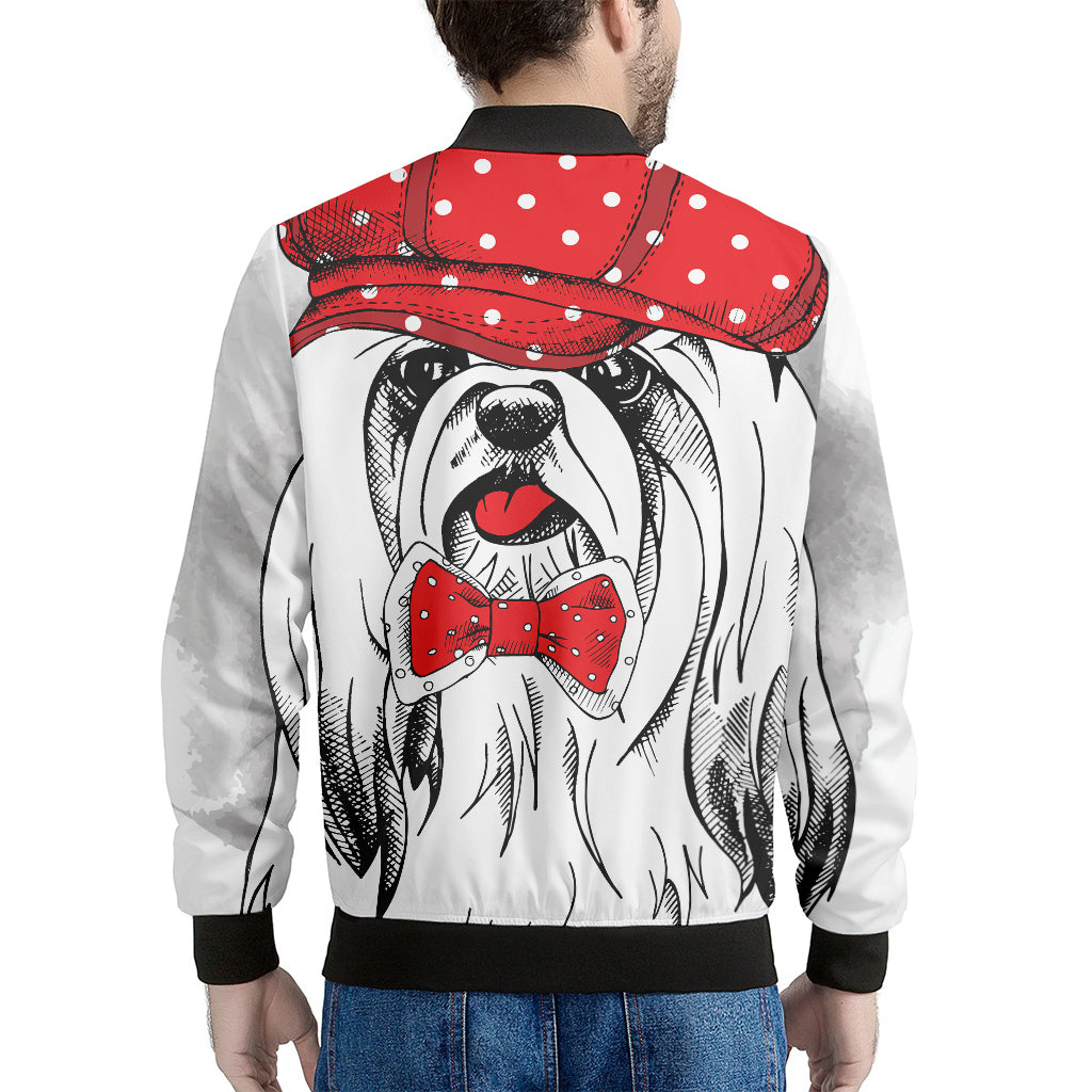 Red Cap Yorkshire Terrier Print Men's Bomber Jacket