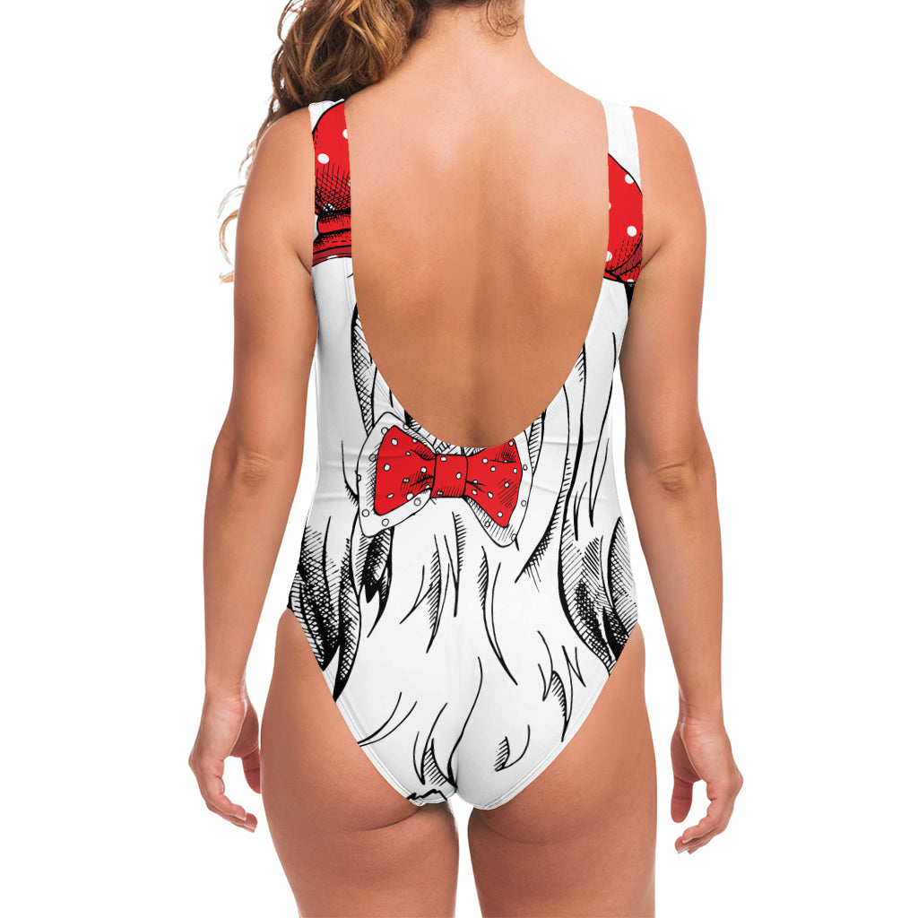 Red Cap Yorkshire Terrier Print One Piece Swimsuit