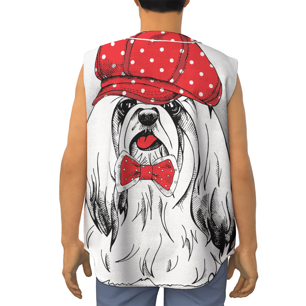 Red Cap Yorkshire Terrier Print Sleeveless Baseball Jersey