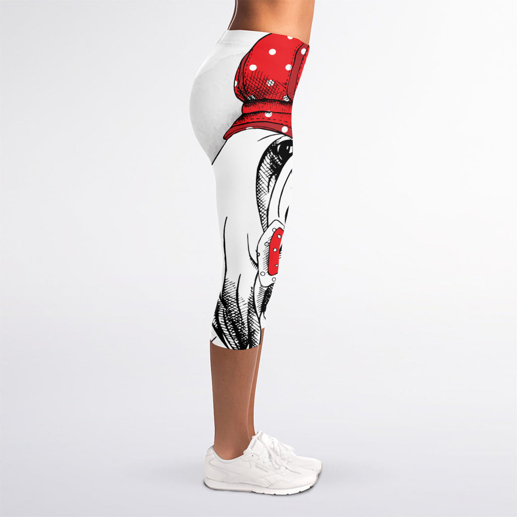 Red Cap Yorkshire Terrier Print Women's Capri Leggings