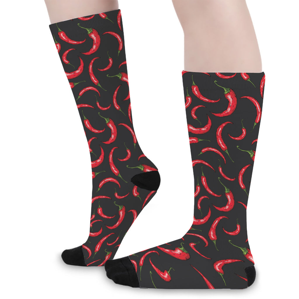 Red Chili Peppers Pattern Print Long Socks