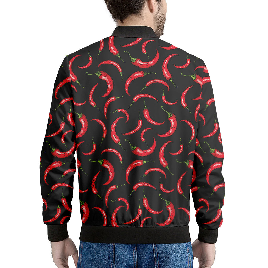 Red Chili Peppers Pattern Print Men's Bomber Jacket
