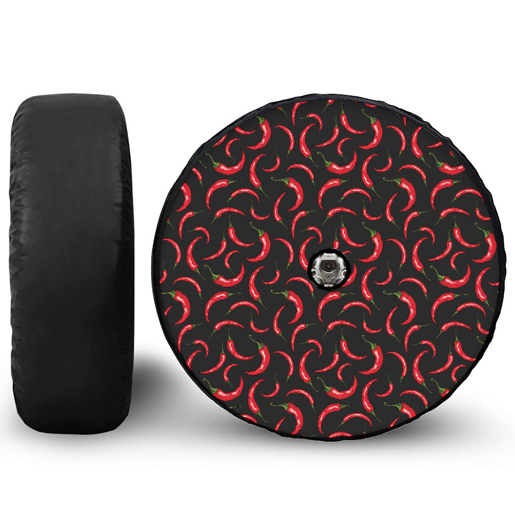 Red Chili Peppers Pattern Print Tire Cover With Camera Hole