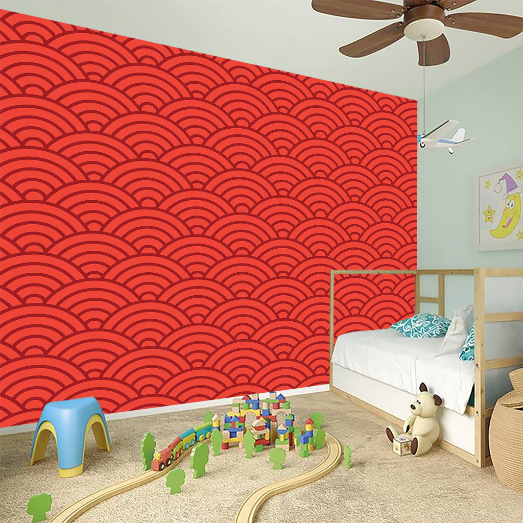 Red Chinese Pattern Print Wall Sticker