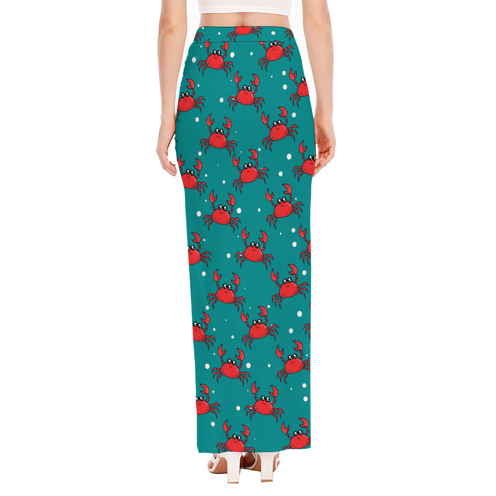 Red Crab Pattern Print High Slit Maxi Skirt