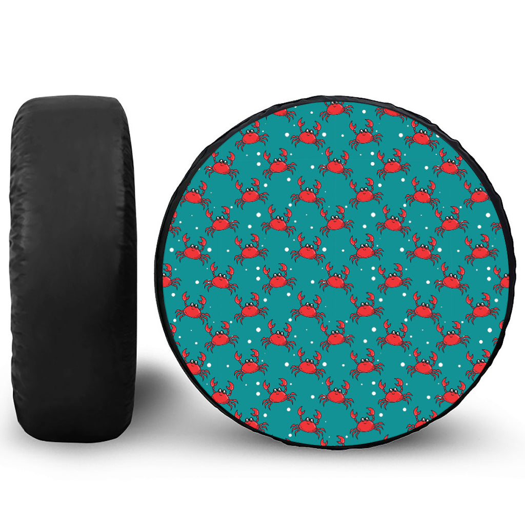 Red Crab Pattern Print Leather Spare Tire Cover