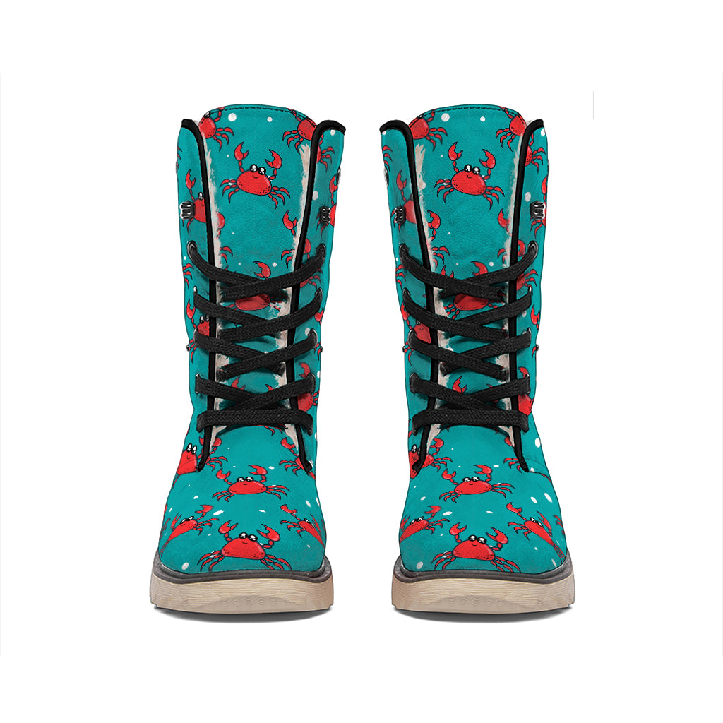 Red Crab Pattern Print Winter Boots