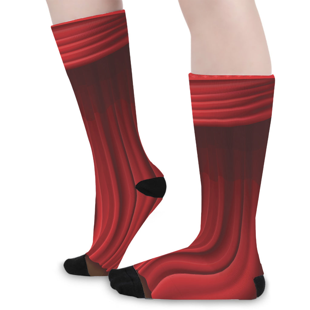 Red Curtain Theater Print Long Socks